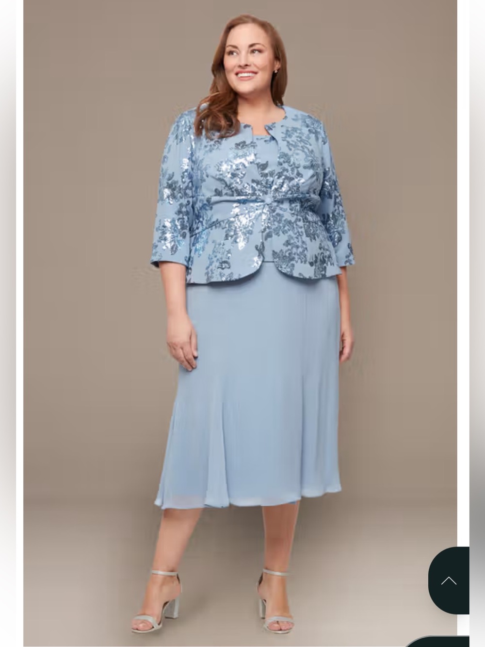 NWT ALEX EVENINGS Plus Size 22 Tea-Length Sequin Jacket Dress Dusty Blue 8496991